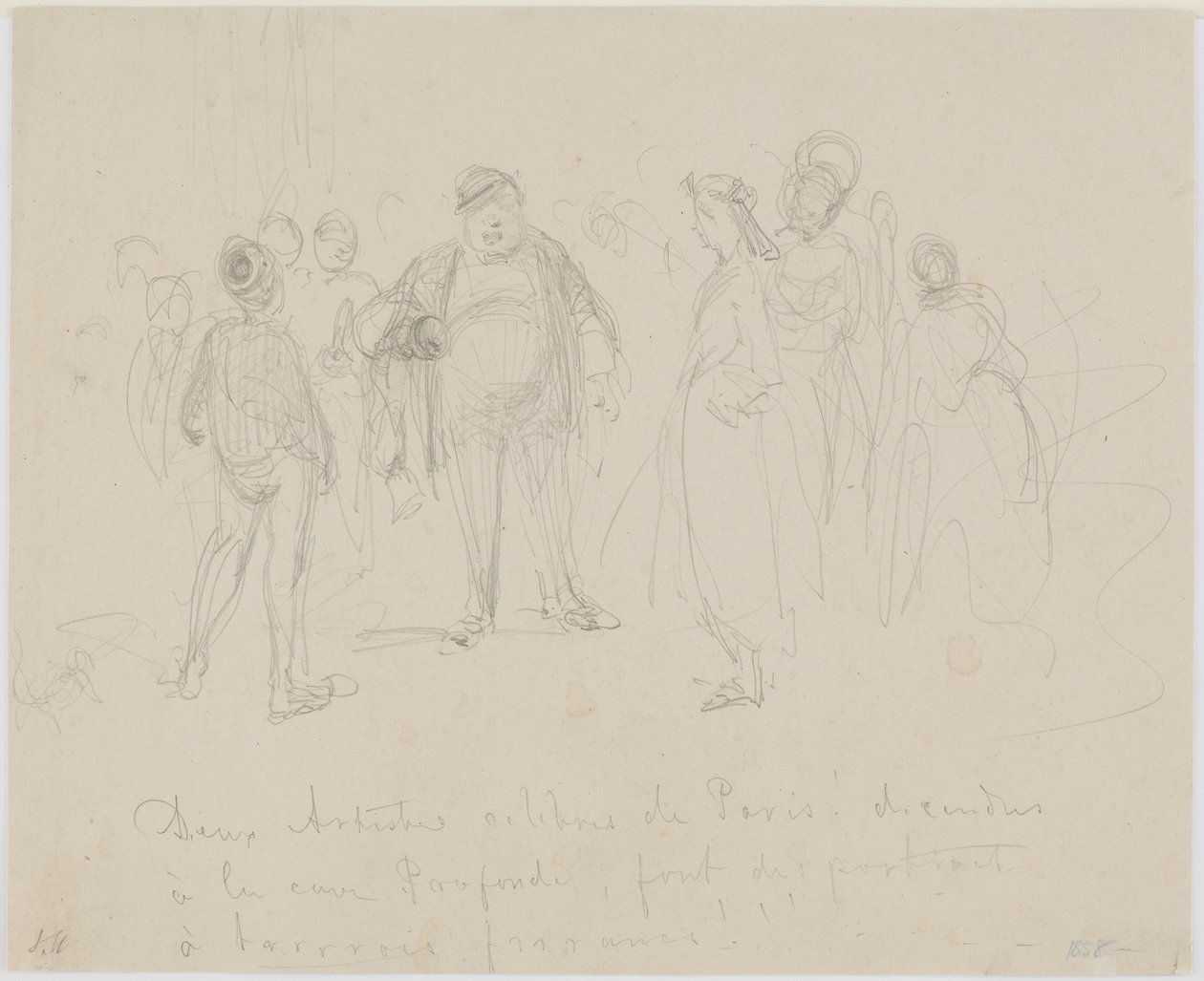 Dva slavní umělci z Paříže, 1858 (tužka na béžovém papíře) od James Abbott McNeill Whistler