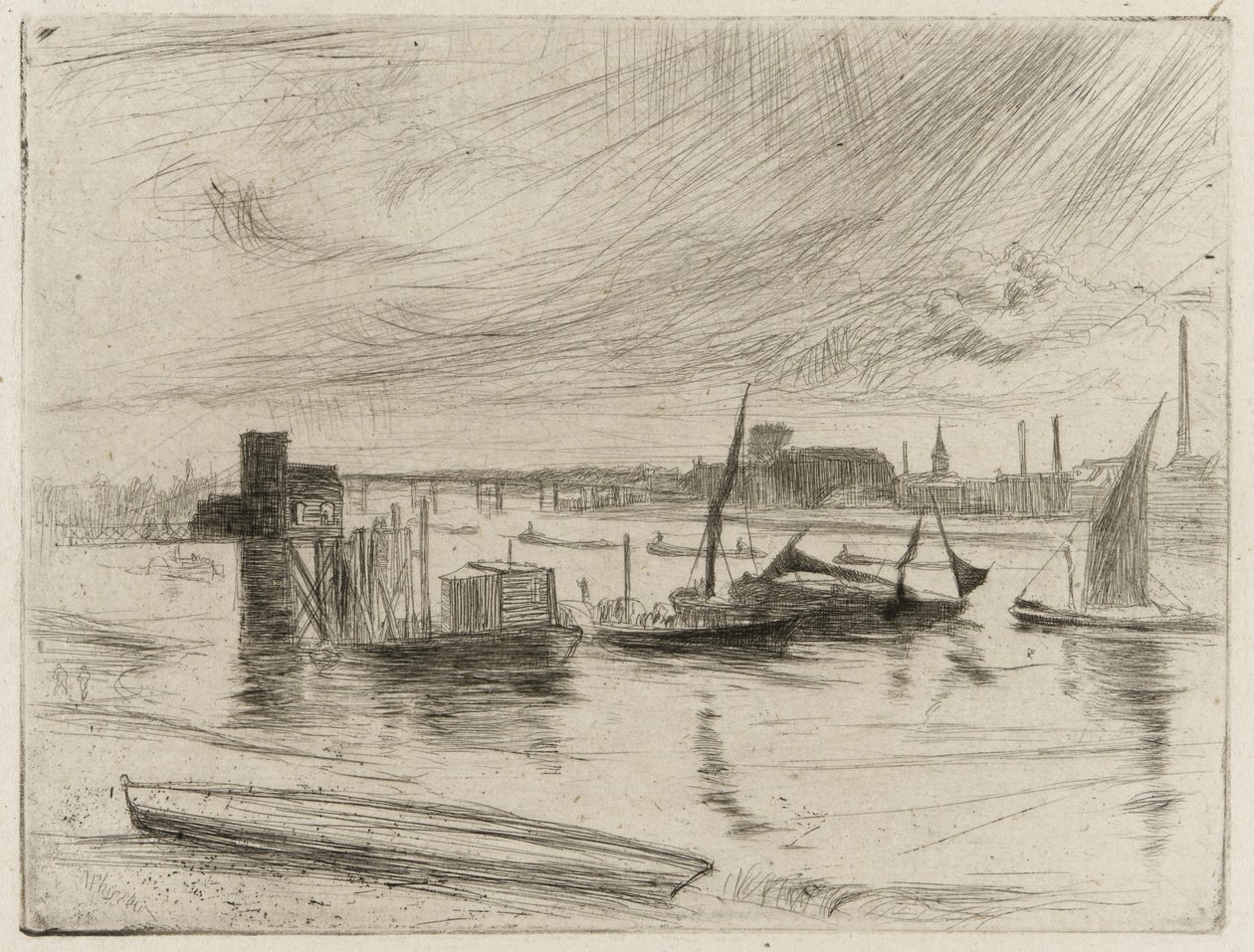 Early Morning, Battersea, 1861 (suchá jehla na papíře) od James Abbott McNeill Whistler