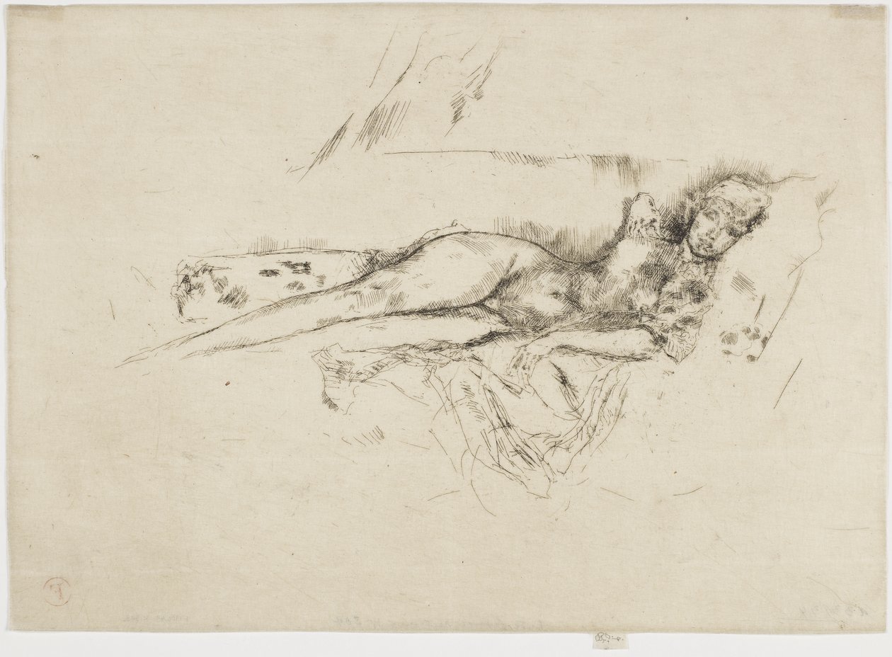 Ležící nahá postava, cca 1885-88 (lept na papíře) od James Abbott McNeill Whistler