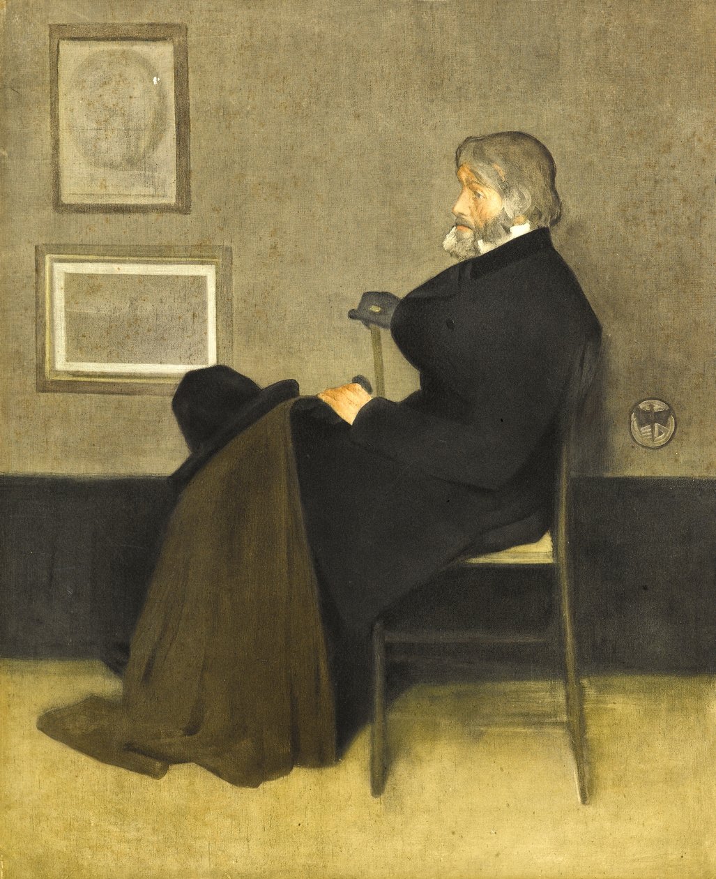 Portrét Thomase Carlylea, kolem roku 1880 (ručně kolorovaný hlubotisk, na bílém tkaném papíře) od James Abbott McNeill Whistler