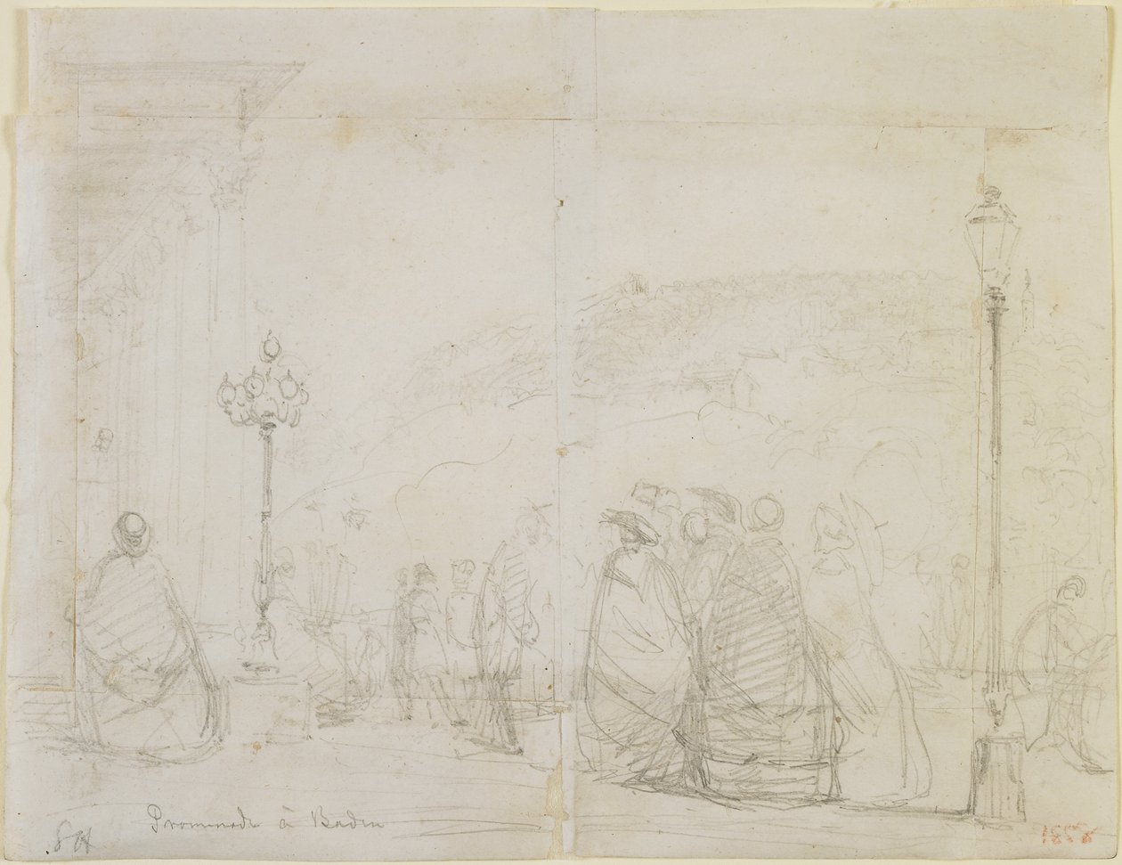 Promenáda v Badenu, 1858 (tužka na špinavě bílý tkaný papír) od James Abbott McNeill Whistler