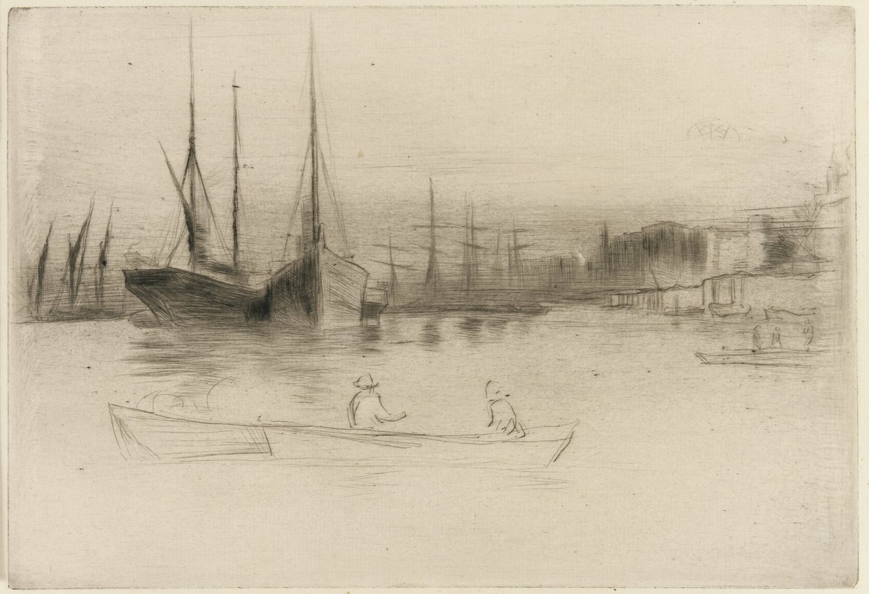 Parníky z věže, 1875 (suchá jehla na papíře) od James Abbott McNeill Whistler
