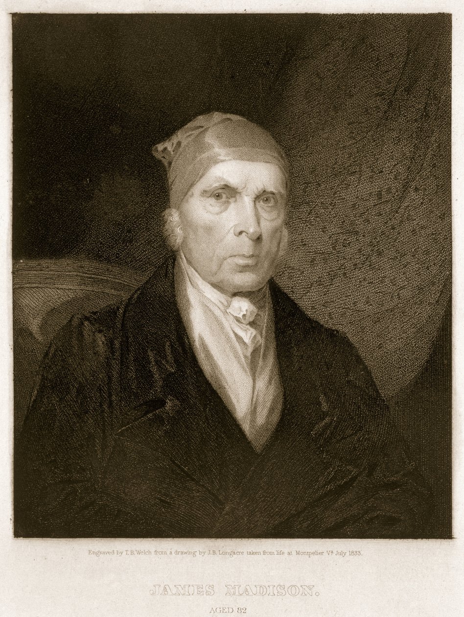 James Madison ve věku 82 let, vyryl Thomas B. Welch (1814-74) od James Barton Longacre