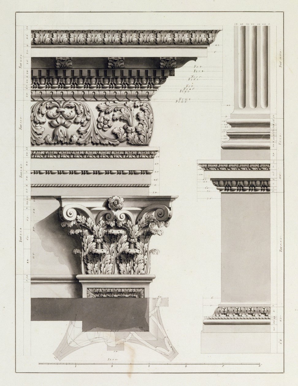 Elevace podstavce Entablature of the Arch v Tripolisu (pero a inkoust a šedá barva přes grafit na papíře) od James Bruce