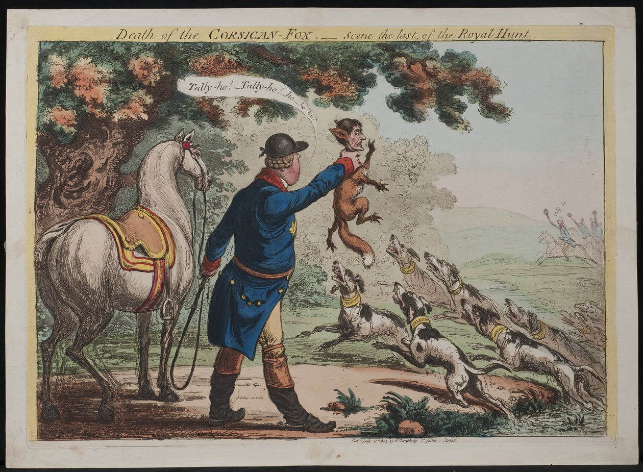 Smrt korsické lišky – poslední scéna královského lovu, 1803 od James Gillray