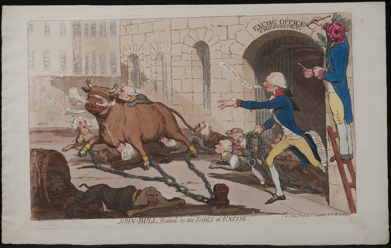 John Bull, Baited by the Dogs of Excise, 1790 od James Gillray