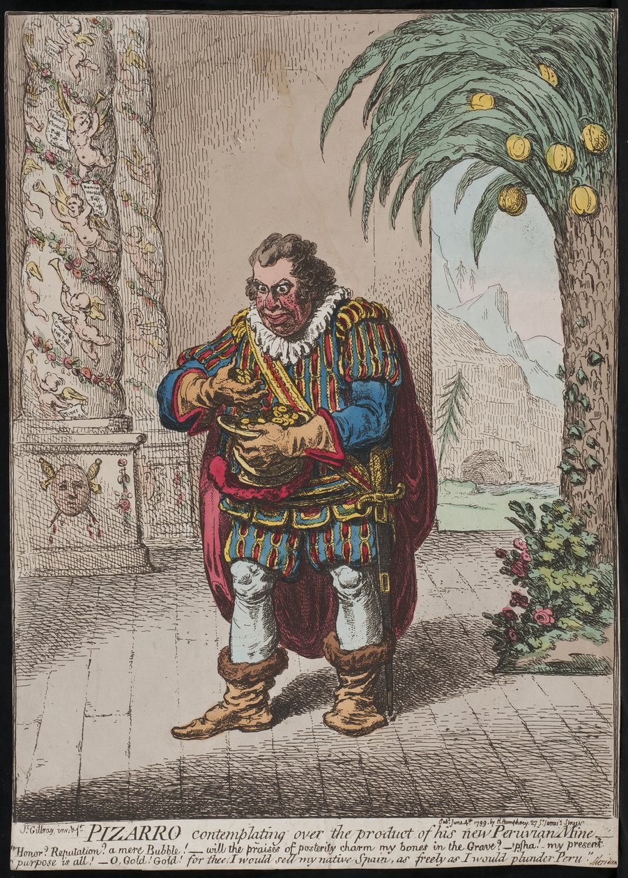 Pizarro uvažuje nad produktem svého nového peruánského dolu, 1799 od James Gillray