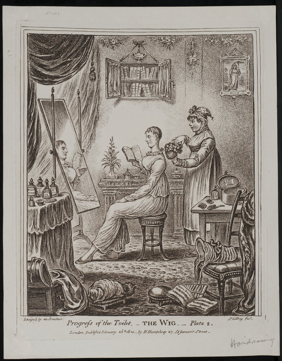 Průběh toalety – paruka od James Gillray