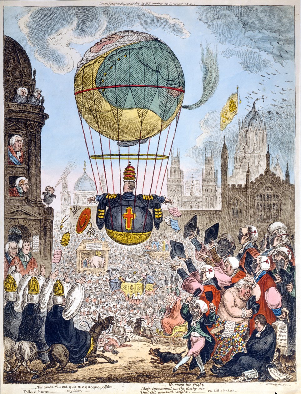 I Must Try The Way I Can Raise The Ground, publikovala Hannah Humphrey v roce 1810 (lept, rytina, akvatinta a wc na papíře) od James Gillray