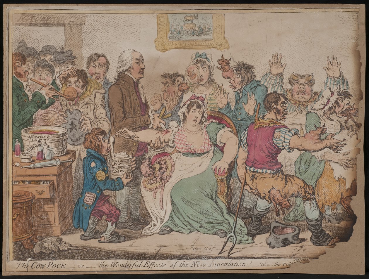 The Cow Neck aneb báječné účinky nového očkování od James Gillray