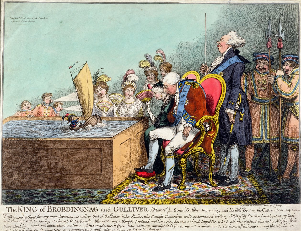 The King of Brobdingnag and Gulliver (Plate 2d) vydala Hannah Humphrey v roce 1804 (lept s rytinou a čb na papíře) od James Gillray