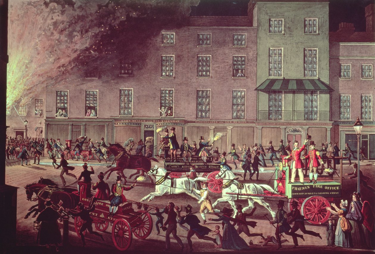 London Fire Engines, vyryl R.G. Rychtář, hospoda. Thomas McLean, kolem roku 1830 od James Pollard