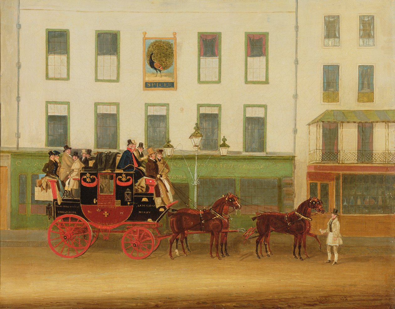 The London-Manchester Stage Coach („The Peveril of the Peak“) mimo Peacock Inn, Islington od James Pollard