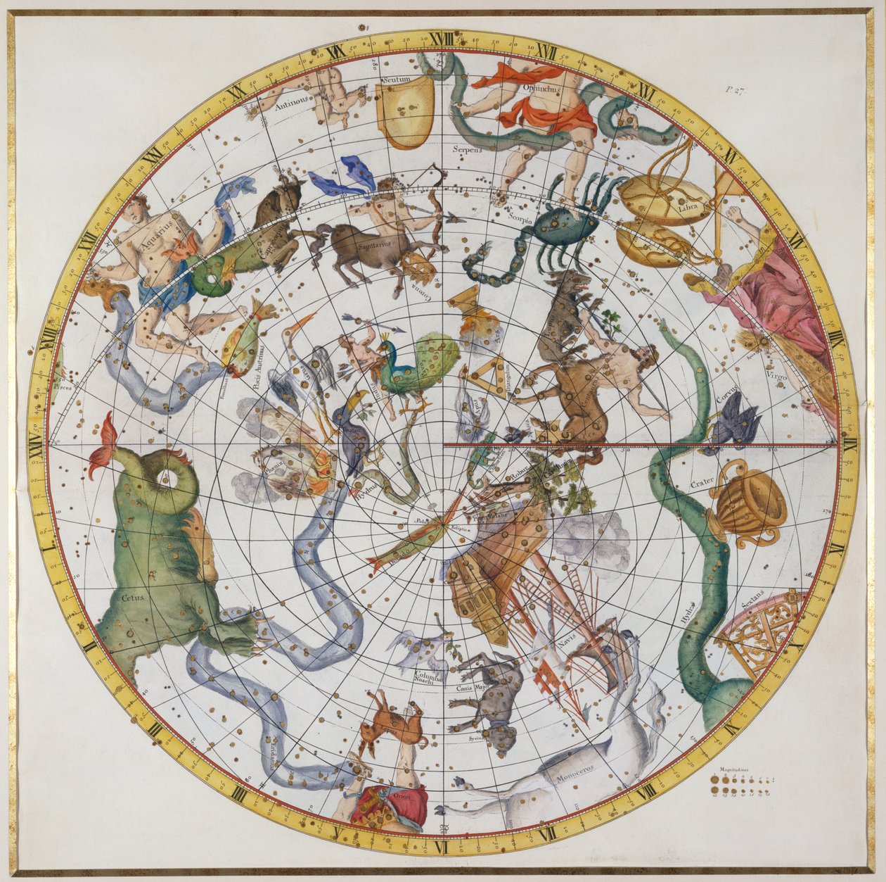 Tabulka 27 z knihy "Atlas Coelestis" od Johna Flamsteeda (1646-1719), vydaná v roce 1729 (ručně kolorovaná rytina) od James Thornhill