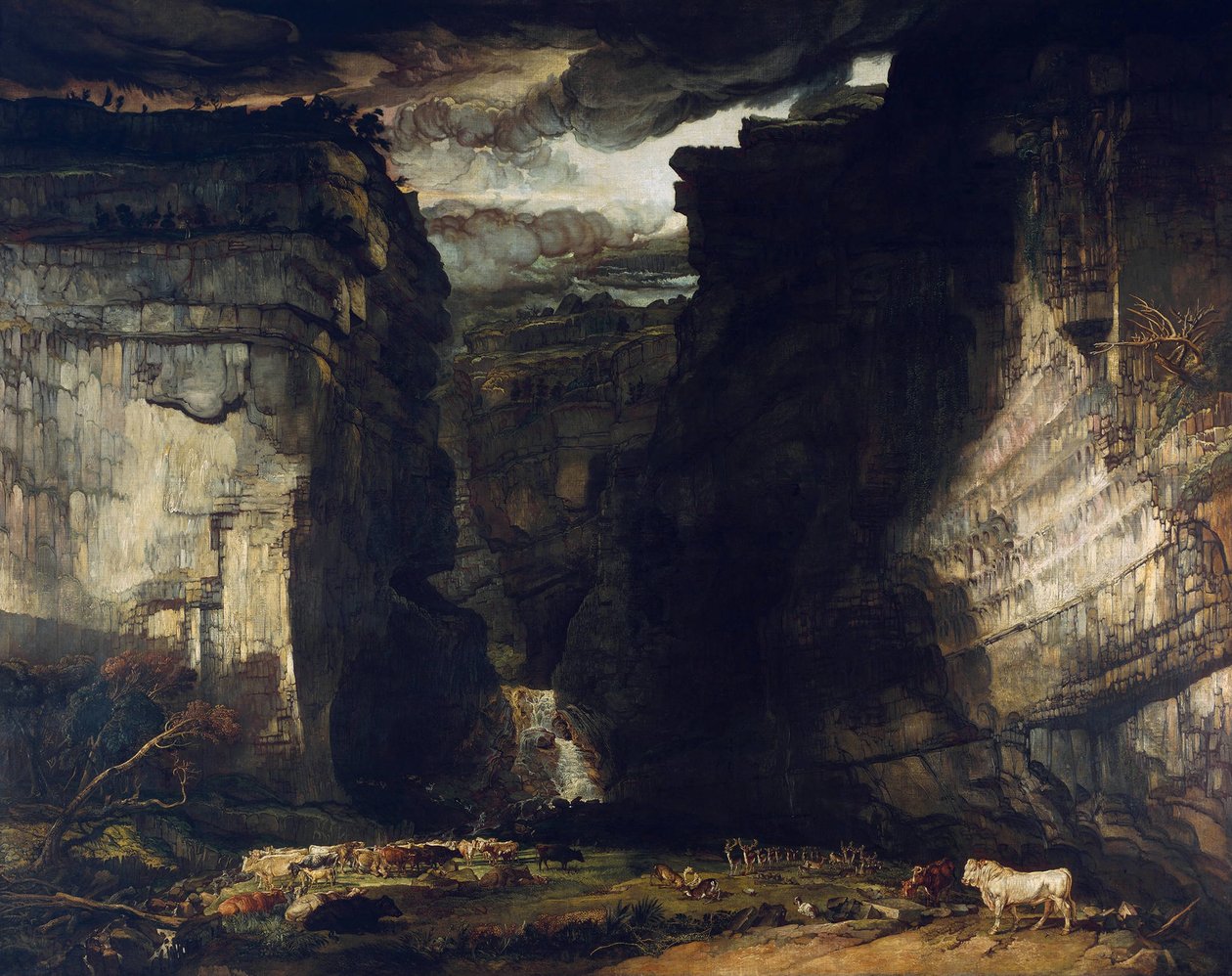 Gordale Scar (A View of Gordale, in the Manor of East Malham in Craven, Yorkshire, the Property of Lord Ribblesdale) od James Ward