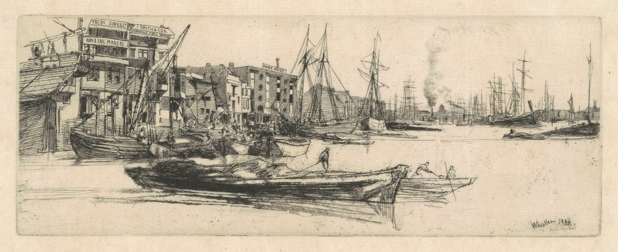 Thames Warehouses, 1859. od James Abbott McNeill Whistler