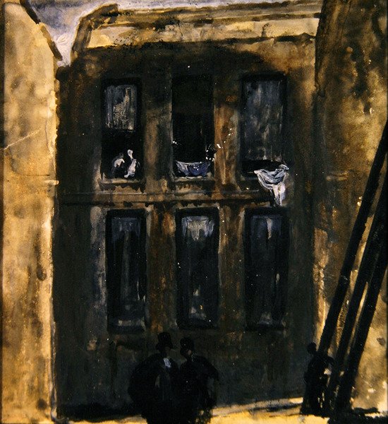 Pouliční scéna, cca 1910 (kvaš na papíře) od James Ferrier Pryde