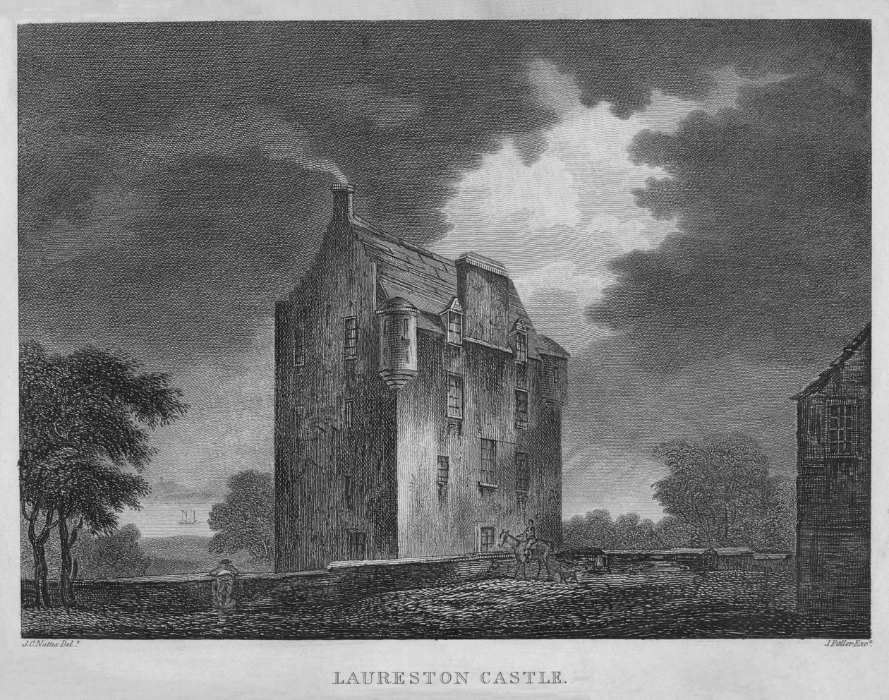 Hrad Laureston, 1804 od James Fittler