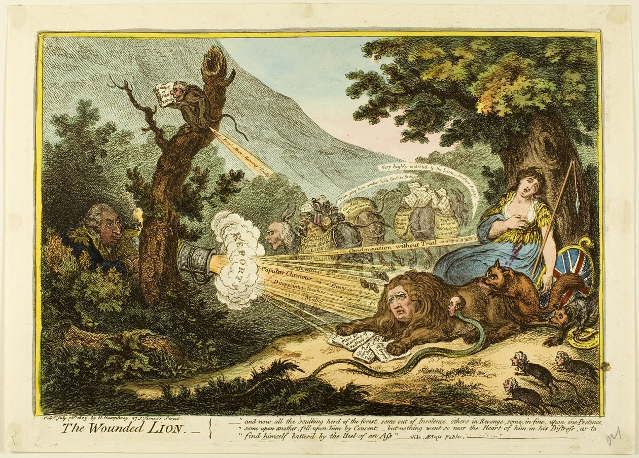 Zraněný lev od James Gillray