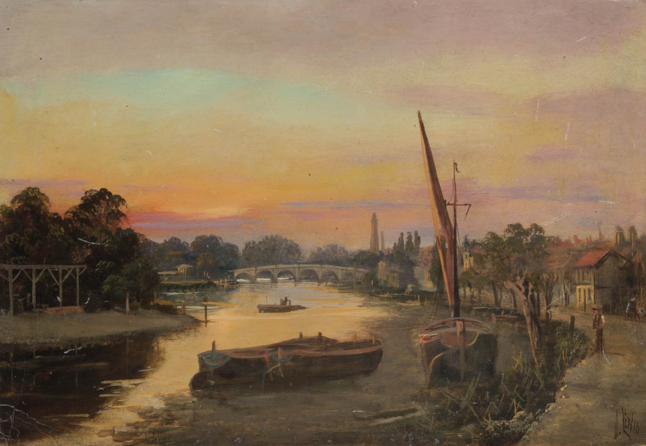 Kew při západu slunce - Kew Bridge od James Lewis