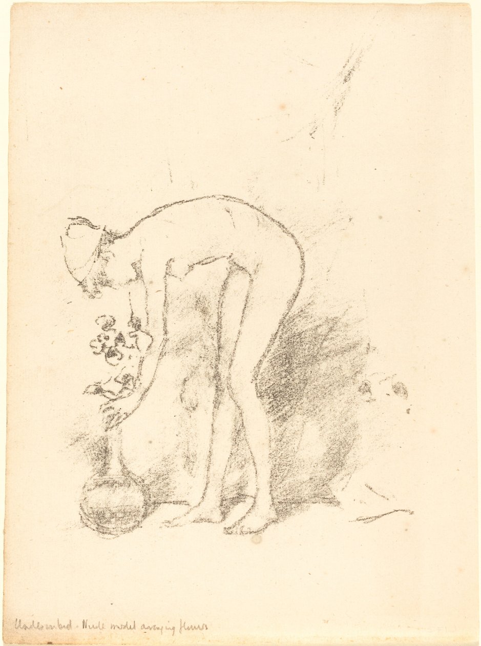 Nahá modelka aranžování květin od James Abbott McNeill Whistler