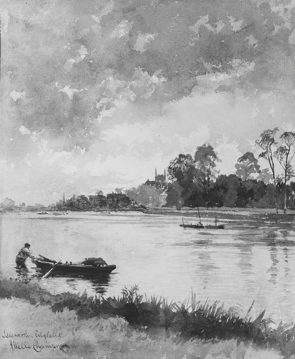 River Scene v Anglii. od James Wells Champney