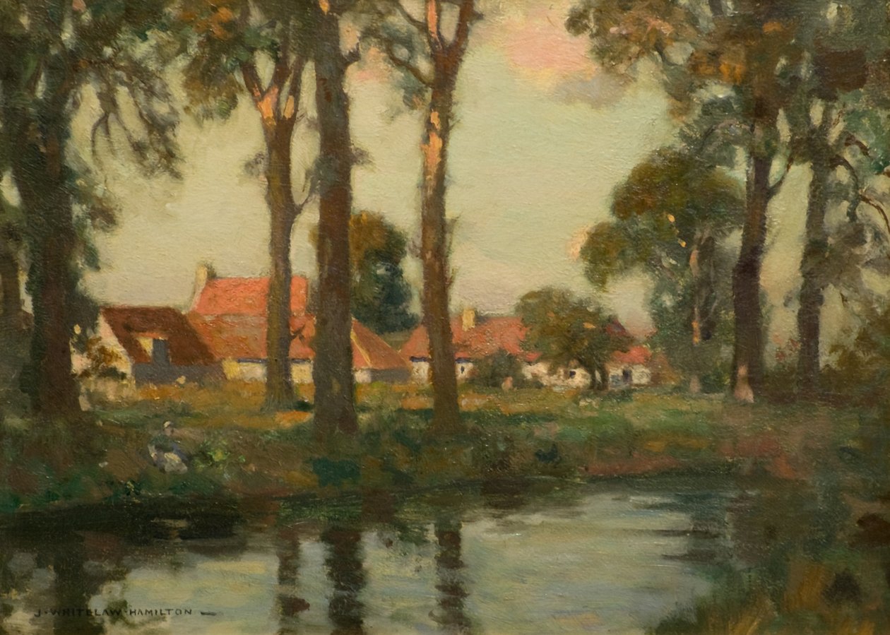 Teplé červené střechy (olej na palubě) od James Whitelaw Hamilton