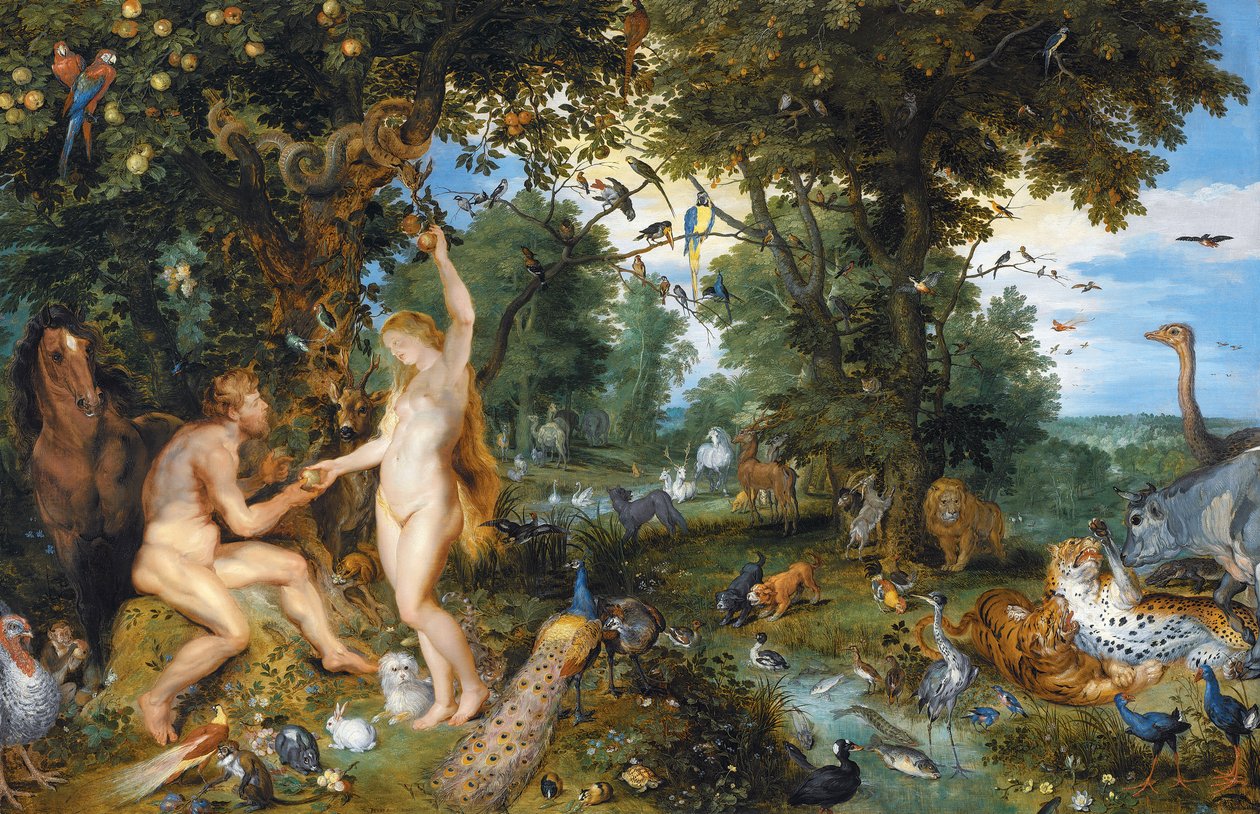 Rajská zahrada s pádem člověka, c.1615 od Jan and Rubens, P.P. Brueghel