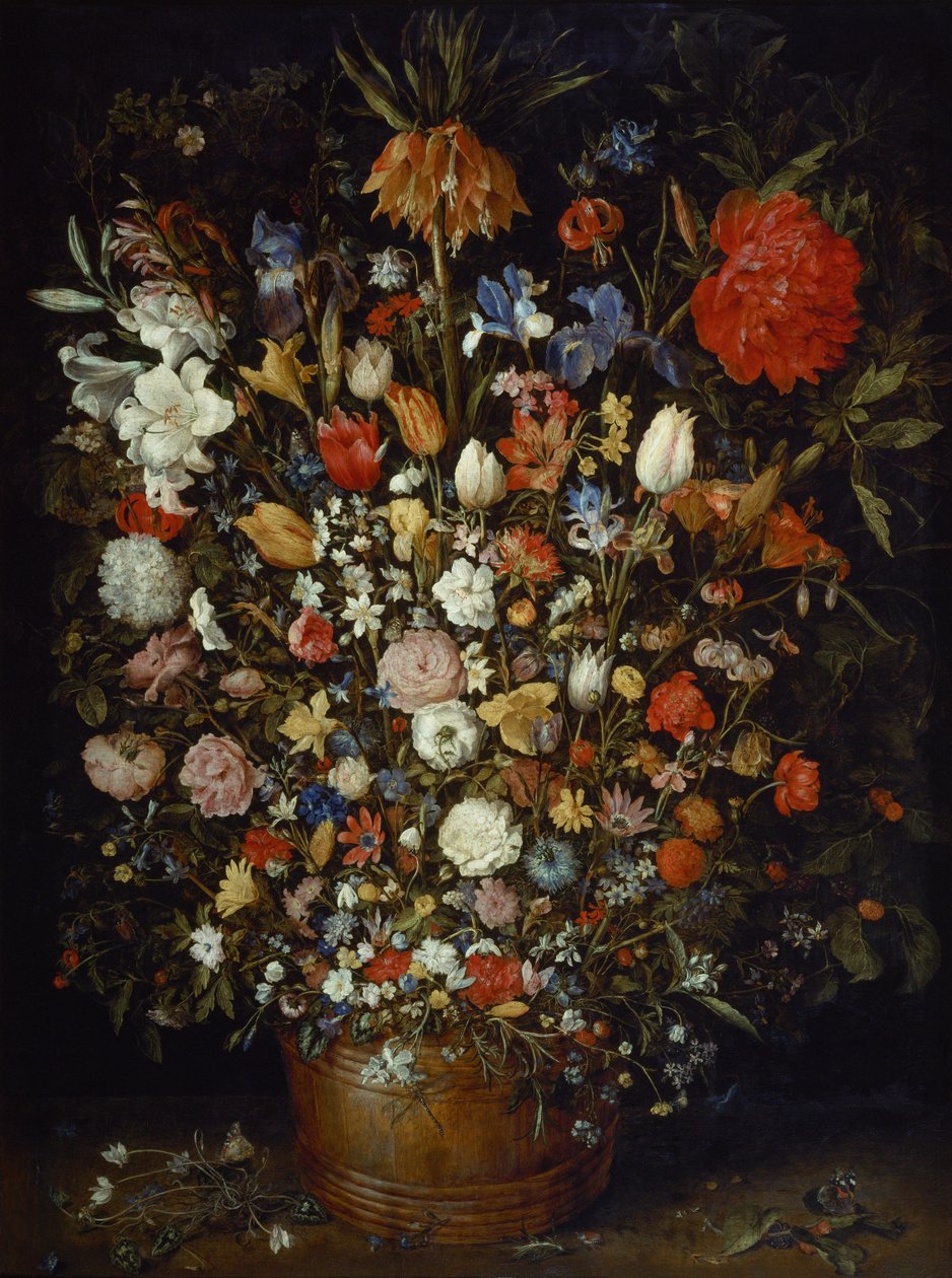 Květiny v dřevěné nádobě od Jan the Elder Brueghel