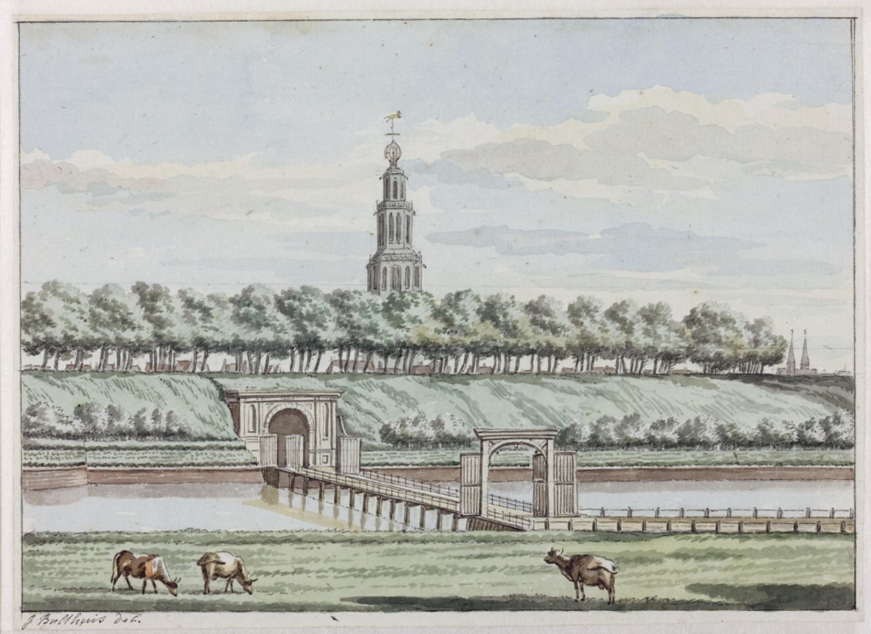 Exteriér Herepoort a Herepoortenbrug s městskými hradbami Groningen od Jan Bulthuis