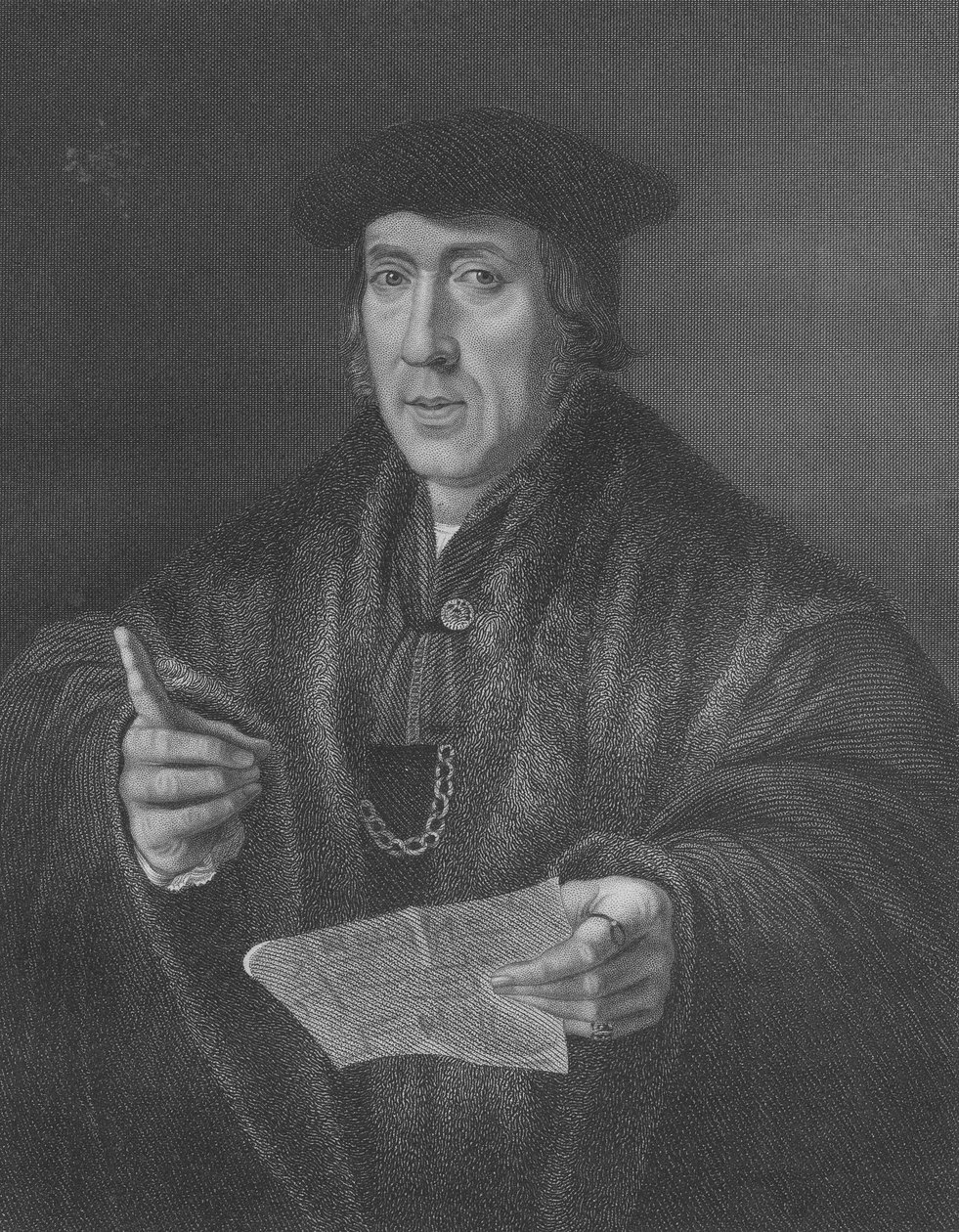 Portrét sira Johna Morea (c.1451-1530), vyrytý W.T.Mote od Jan Cornelisz Vermeyen