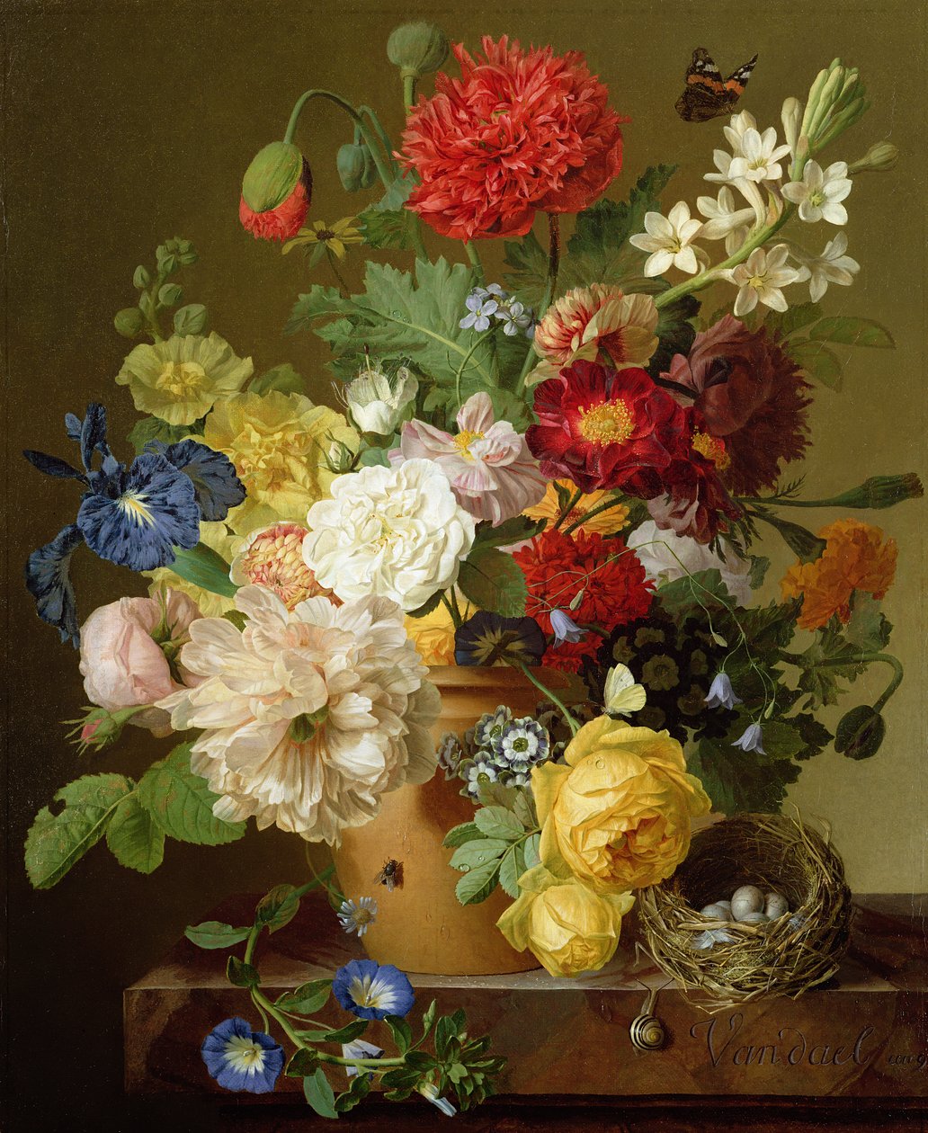 Květinové zátiší na mramorové římse, 1800-01 od Jan Frans van Dael