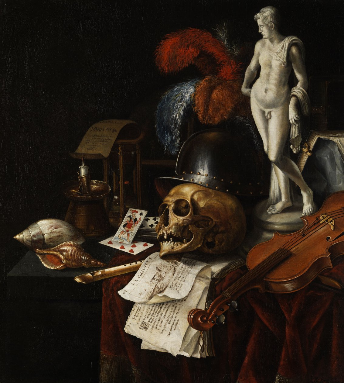 Zátiší Vanitas s lebkou a hracími kartami od Jan Fris