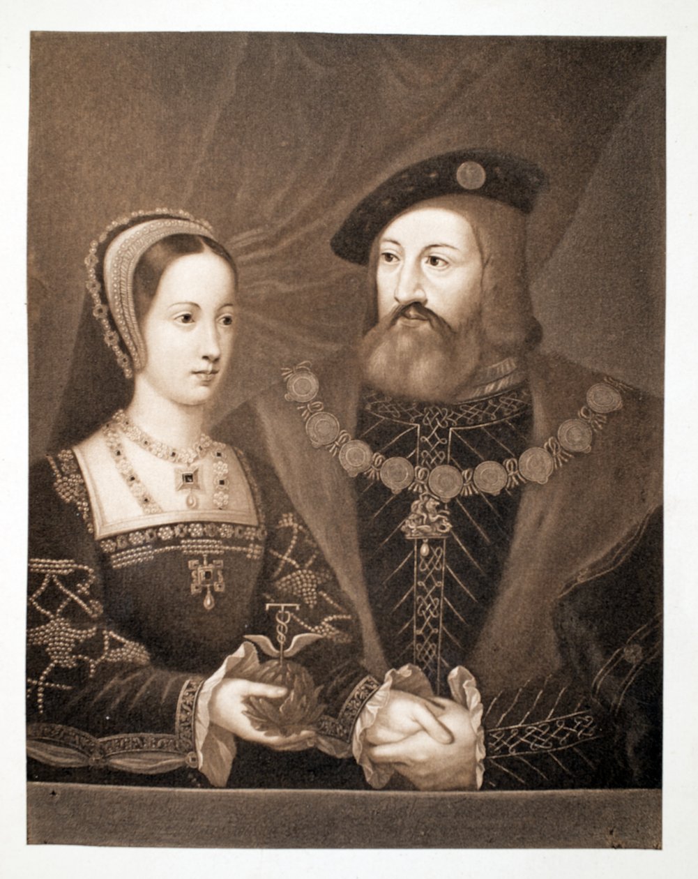 Mary Tudor a Charles Brandon, vévoda ze Suffolku, c.1515, pub. 1902 (kolotyp) od Jan Gossaert