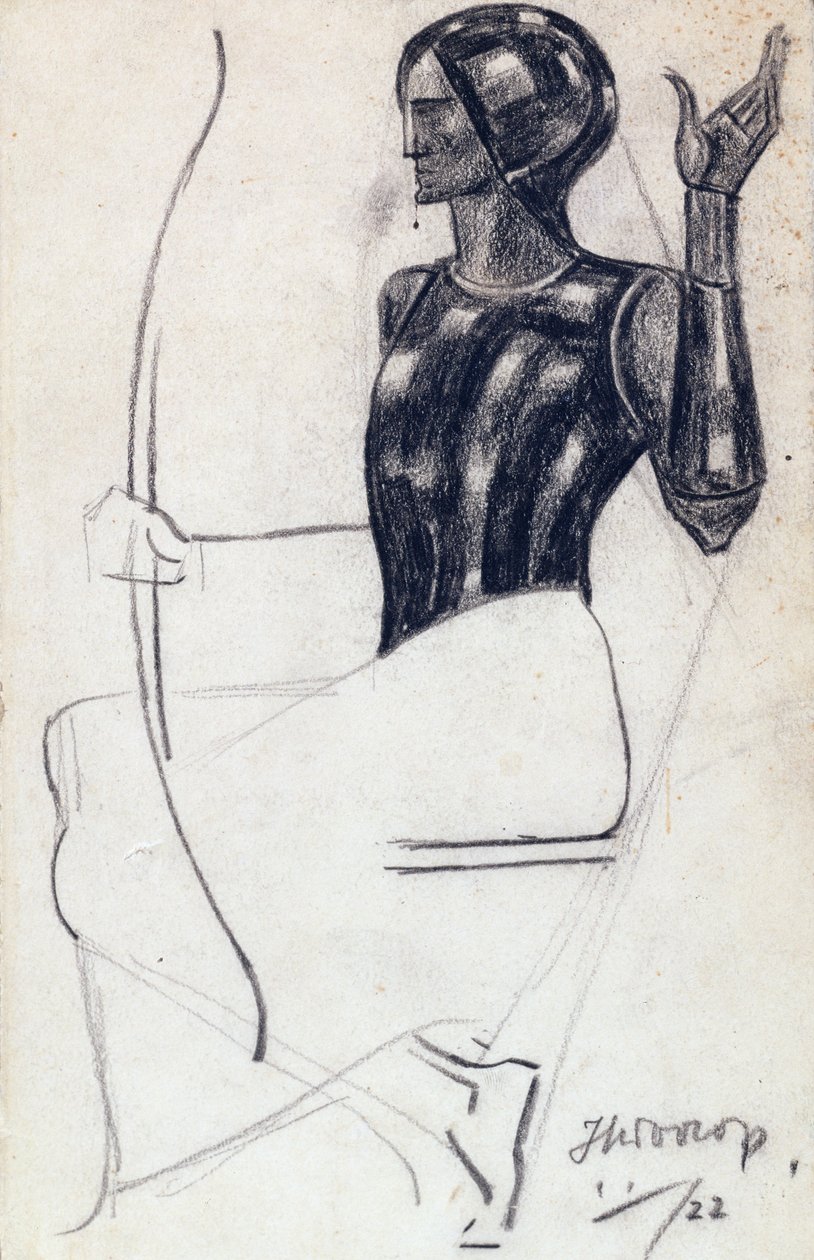 Sedící lukostřelkyně, 1922 (křída na papíře) od Jan Toorop