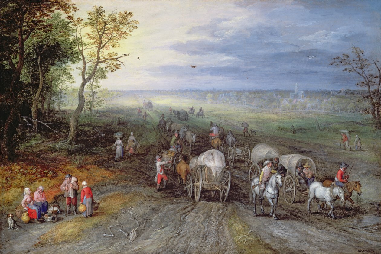 Návrat z trhu (ropa na mědi) od Jan the Elder Brueghel