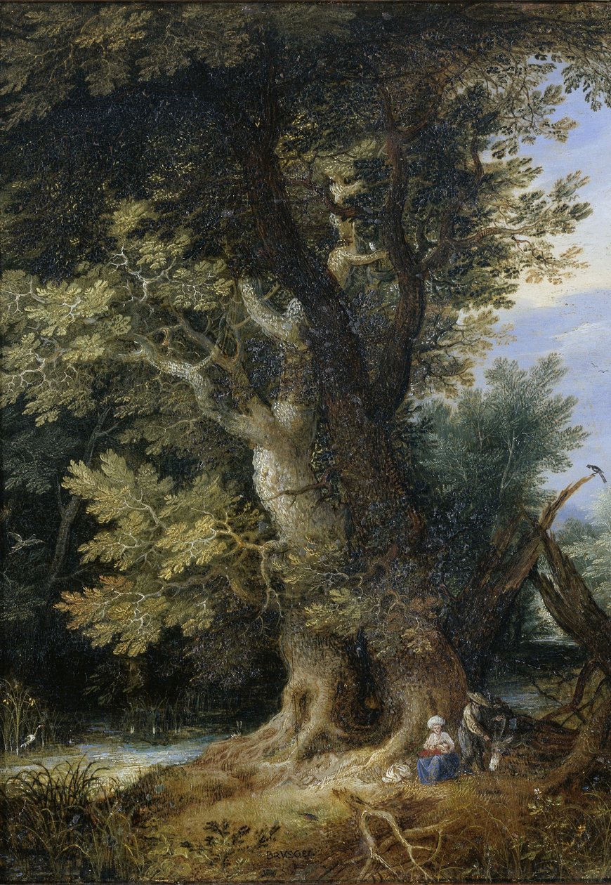 Odpočinek při útěku do Egypta, 1600-99 (olej na mědi) od Jan the Elder after Brueghel