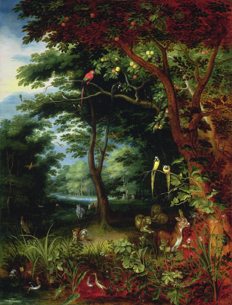Rájská scéna s Adamem a Evou (panel) od Jan Brueghel the Younger