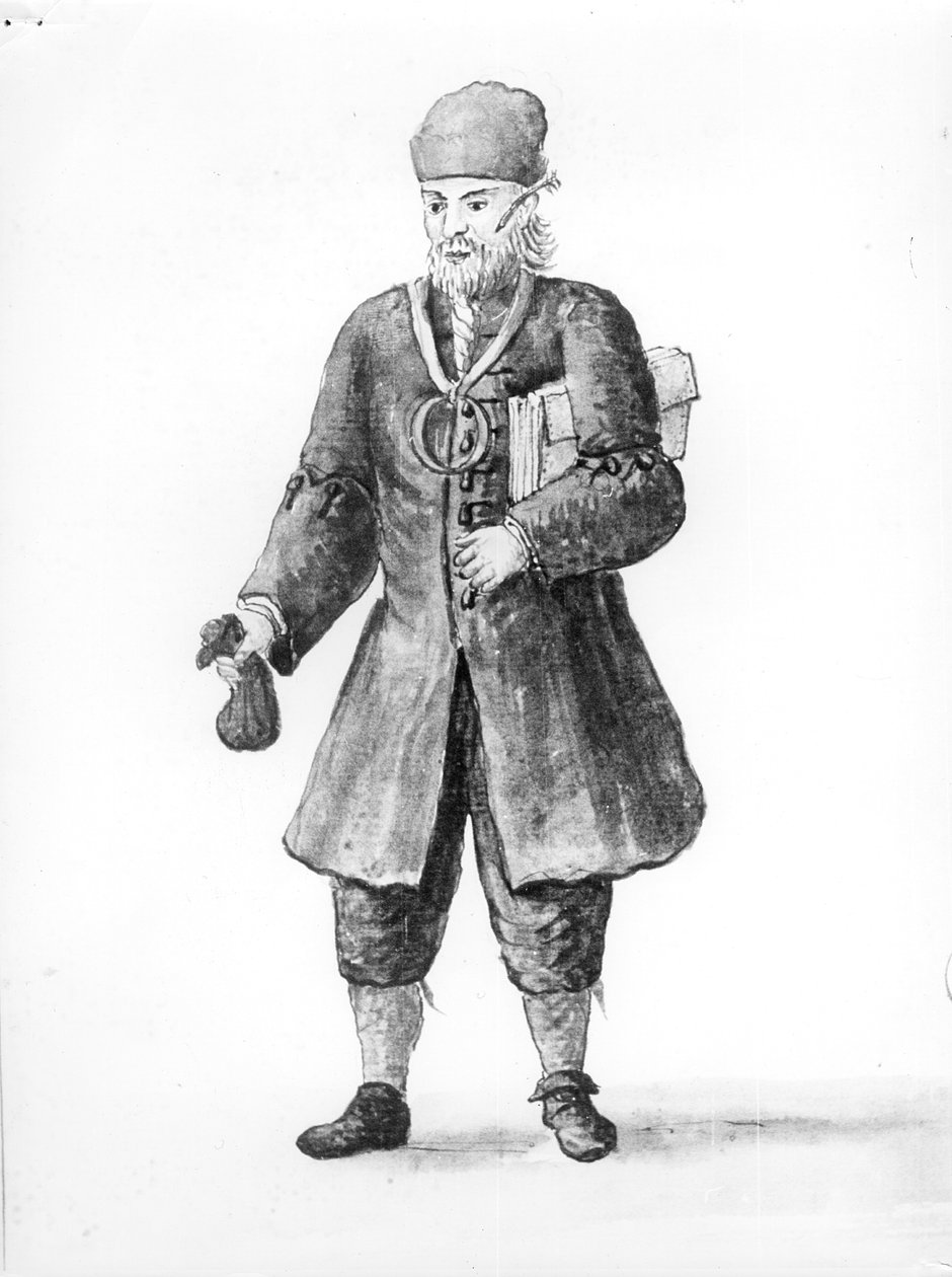 Židovský muž, Marco Alpron, z ‚The Clothes of the Venetians‘ (viz 188190 pro doprovodný text) od Jan van Grevenbroeck