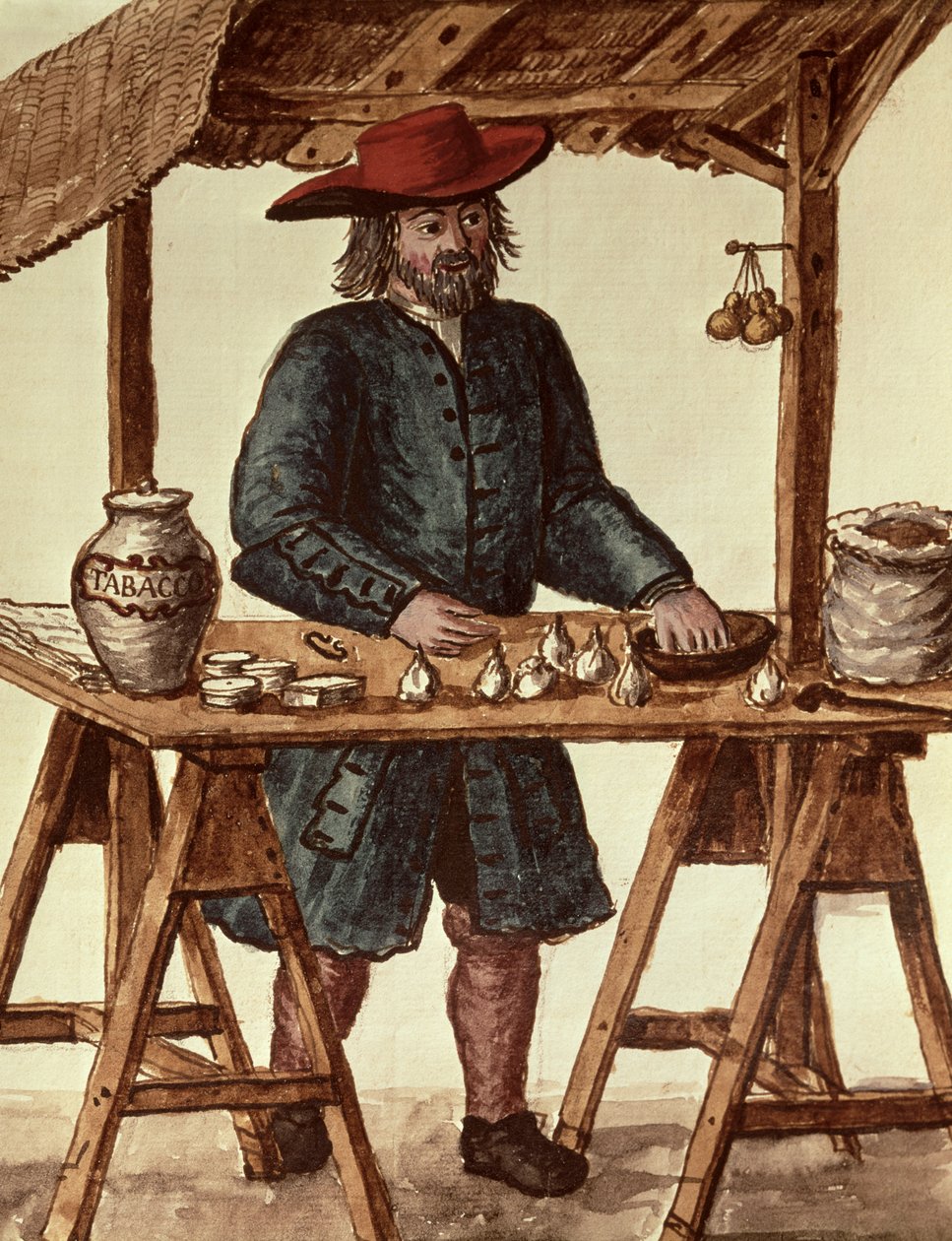 Venetian Tobacco Vendor (pero, inkoust a wc na papíře) od Jan van Grevenbroeck