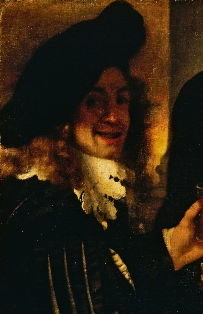 Hudebník, detail z The Procuress od Johannes Vermeer