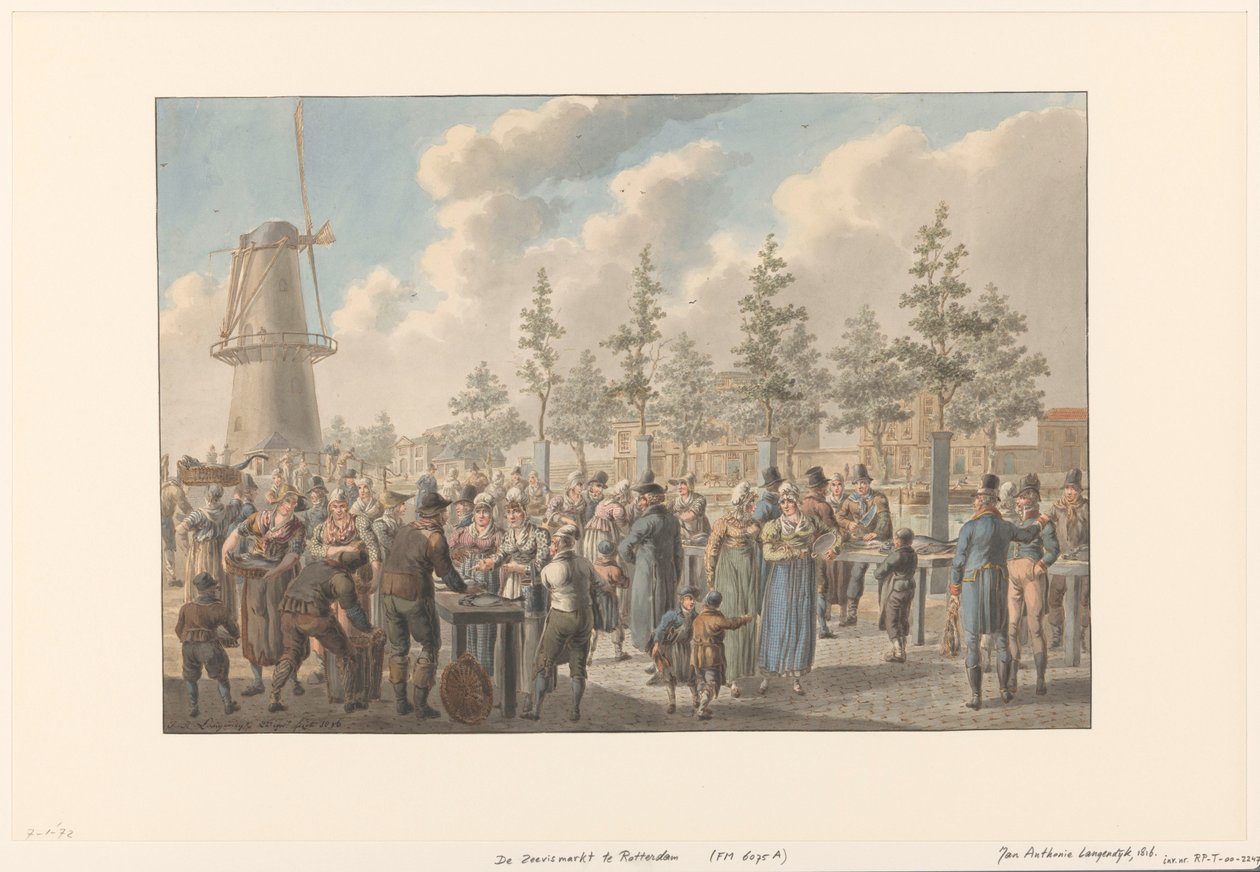 Rybí trh v Rotterdamu, 1816 od Jan Anthonie Langendijk Dzn