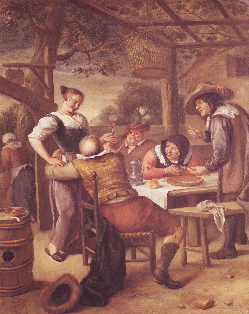 Radostná společnost pod postýlkou od Jan Havickszoon Steen
