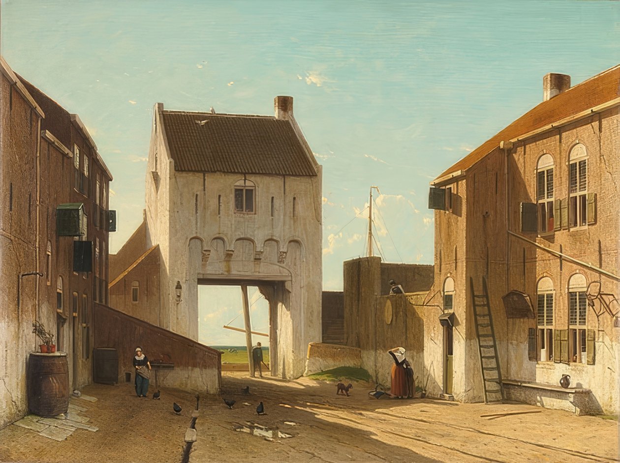Městská brána v Leerdamu. Kolem 1868-70 od Jan Hendrik Weissenbruch