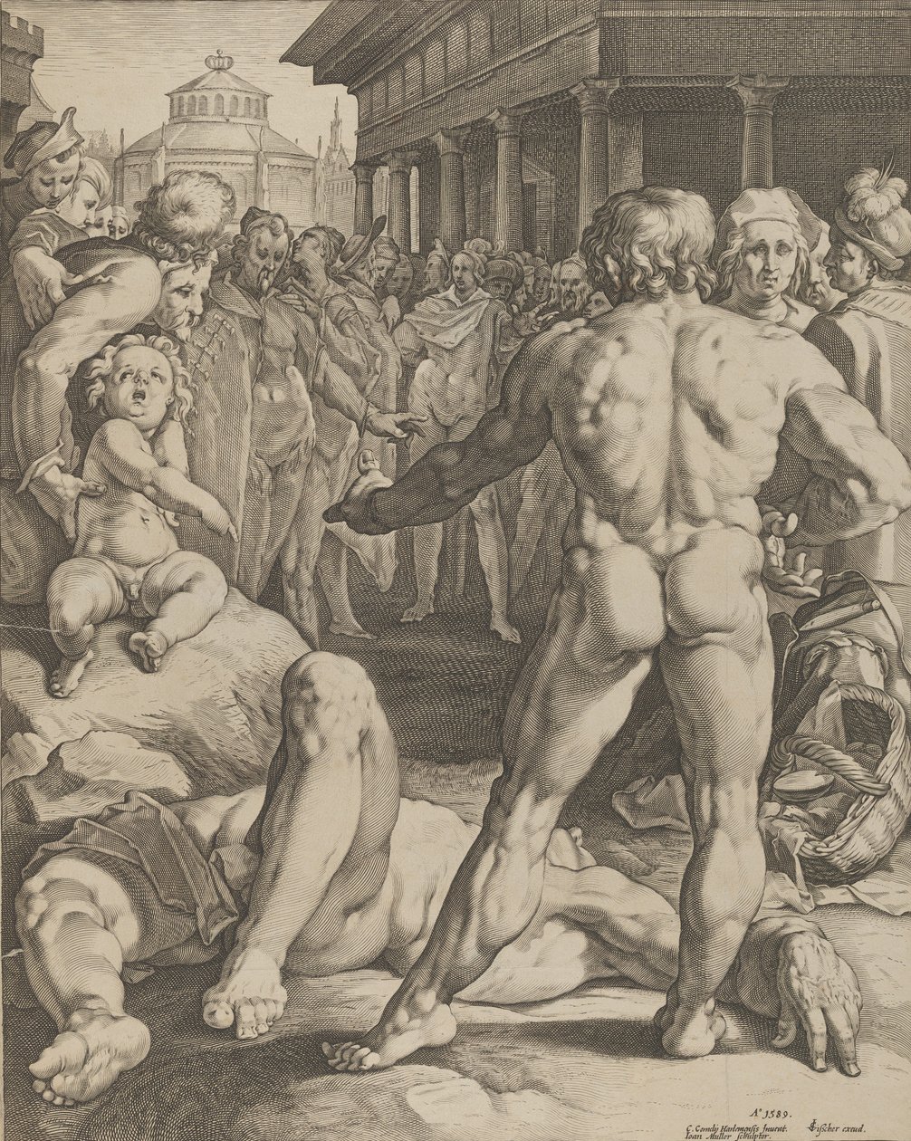 Boj mezi Ulyssesem a Irusem, ca. 1590 od Jan Muller
