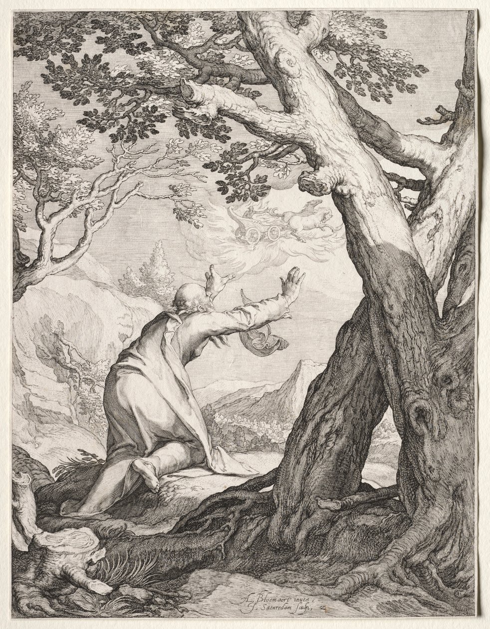 Elizeus a Eliášův Ohnivý vůz, 1604. od Jan Saenredam