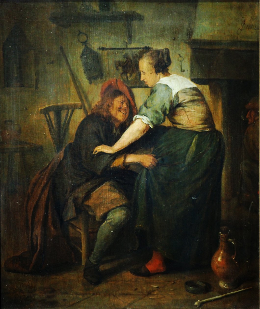 Hospoda s hostem a servírkou od Jan Steen