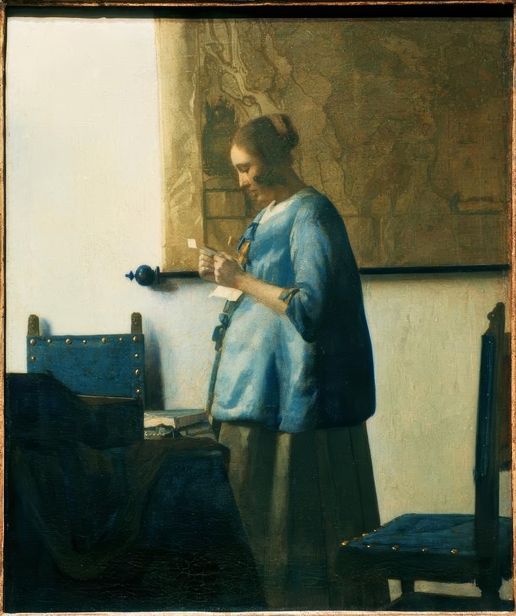 Čtečka dopisů v modré barvě od Jan Vermeer van Delft
