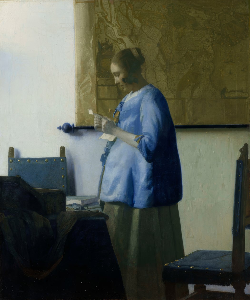 Čtečka dopisů v modré barvě od Jan Vermeer van Delft