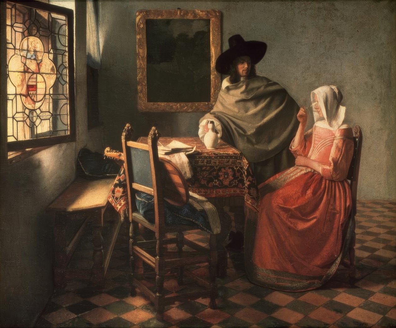 Pán a dáma s vínem od Jan Vermeer van Delft